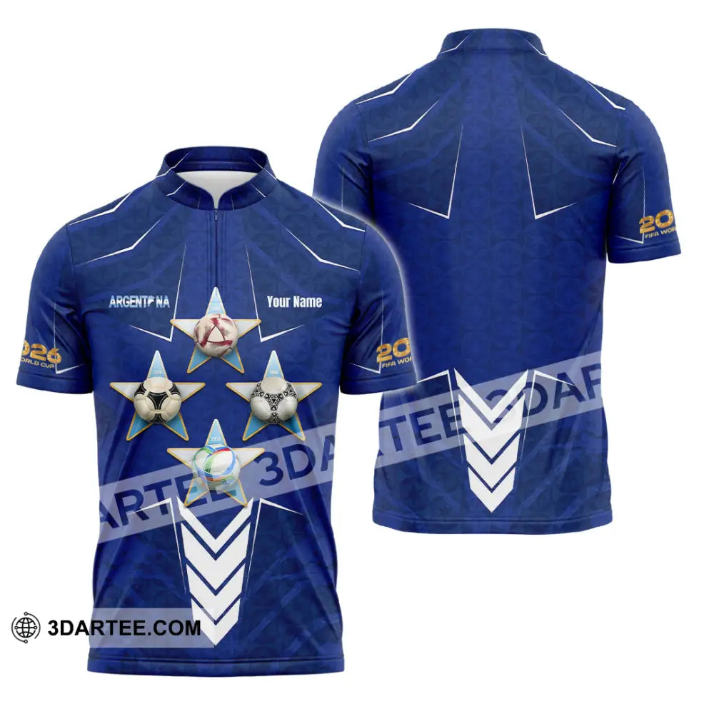 Unisex Shirt - Custom Argentina World Cup 2026 3D Shirt Zipper Polo Shirt / S T-shirt