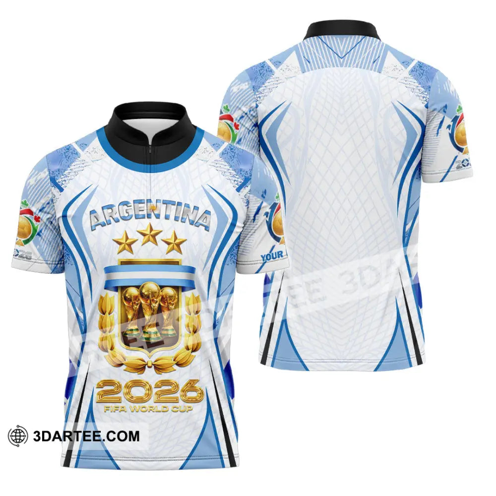 Unisex Shirt - Custom Argentina World Cup 2026 3D Shirt Zipper Polo Shirt / S T-shirt