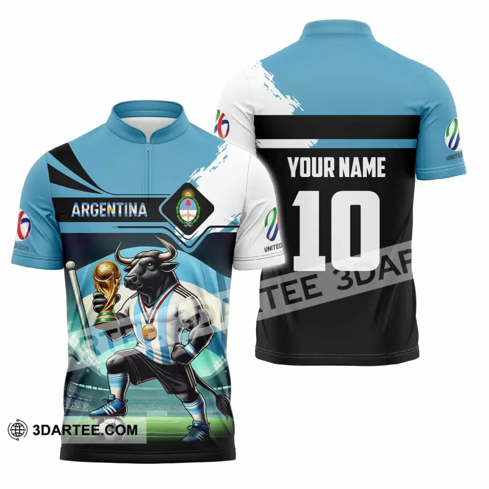 Unisex Shirt - Custom Argentina 3D Shirt Zipper Polo Shirt / S T-shirt