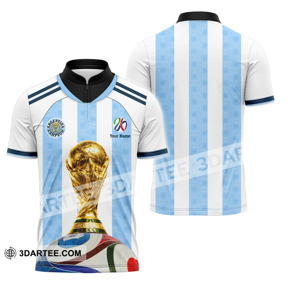 Unisex Shirt - Custom Argentina World Cup 2026 3D Shirt - Zipper Polo Shirt / S - T-shirt