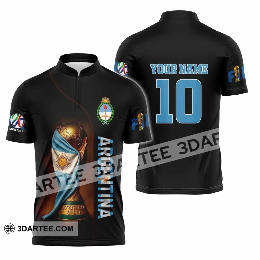 Unisex Shirt - Custom Argentina 3D Shirt Zipper Polo Shirt / S T-shirt