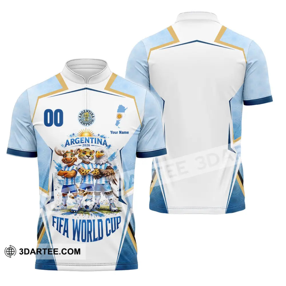Unisex Shirt - Custom Argentina World Cup 2026 3D Shirt - Zipper Polo Shirt / S - T-shirt