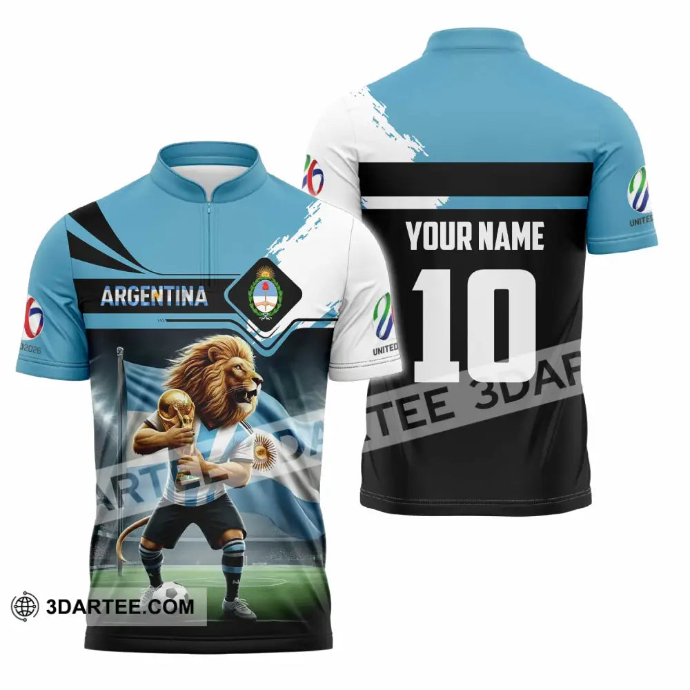 Unisex Shirt - Custom Argentina 3D Shirt Zipper Polo Shirt / S T-shirt
