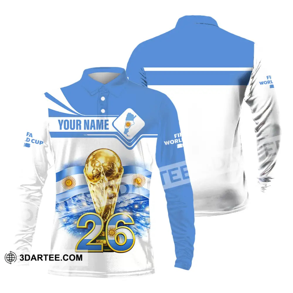 Unisex Shirt - Custom Argentina Fifa World Cup 2026 3D Shirt Long Sleeve Polo / S T-shirt
