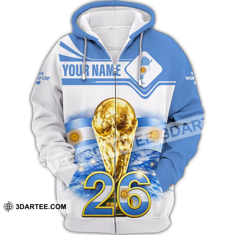 Unisex Shirt - Custom Argentina Fifa World Cup 2026 3D Shirt Zipper Hoodie / S T-shirt