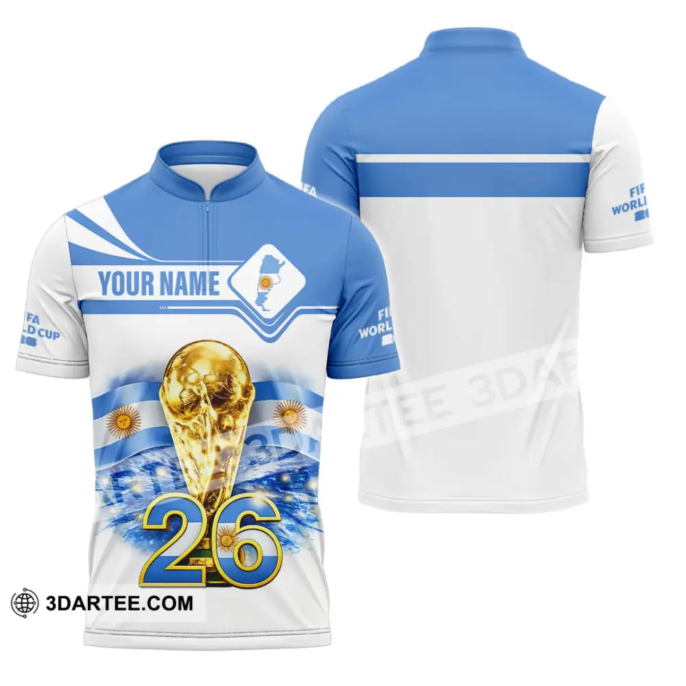 Unisex Shirt - Custom Argentina Fifa World Cup 2026 3D Shirt Zipper Polo Shirt / S T-shirt