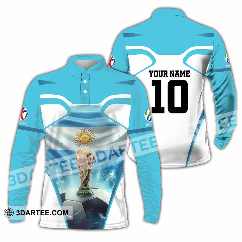 Unisex Shirt - Custom Argentina World Cup 2026 3D Shirt Long Sleeve Polo / S T-shirt