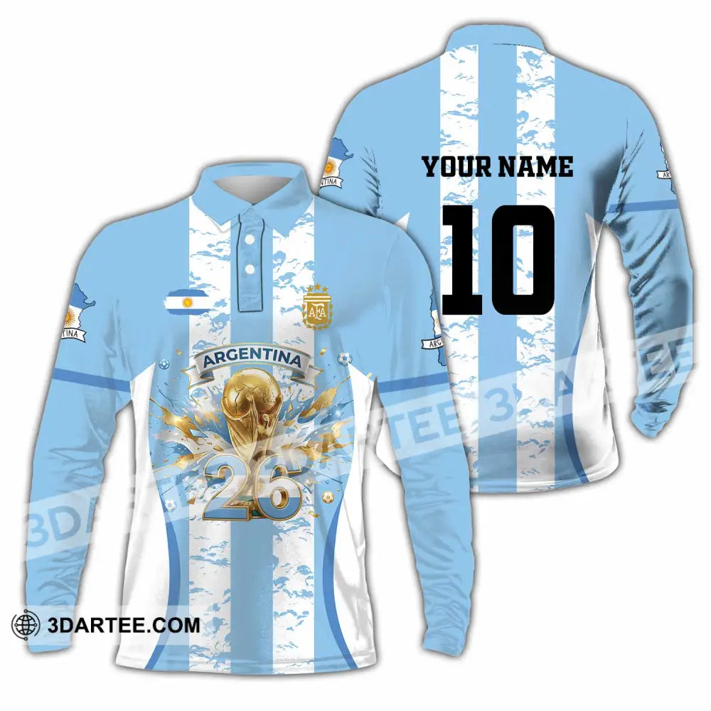 Unisex Shirt - Custom Argentina World Cup 2026 3D Shirt Long Sleeve Polo / S T-shirt