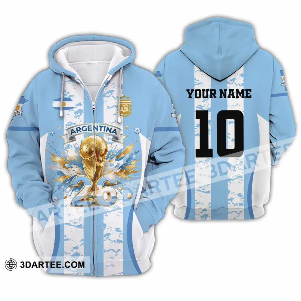 Unisex Shirt - Custom Argentina World Cup 2026 3D Shirt Zipper Hoodie / S T-shirt
