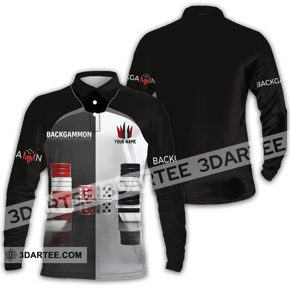 Unisex Shirt - Custom Backgammon 3D Shirt Long Sleeve Polo / S T-shirt