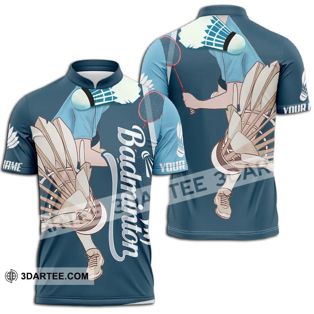 Unisex Shirt - Custom Badminton 3D Shirt Zipper Polo Shirt / S T-shirt