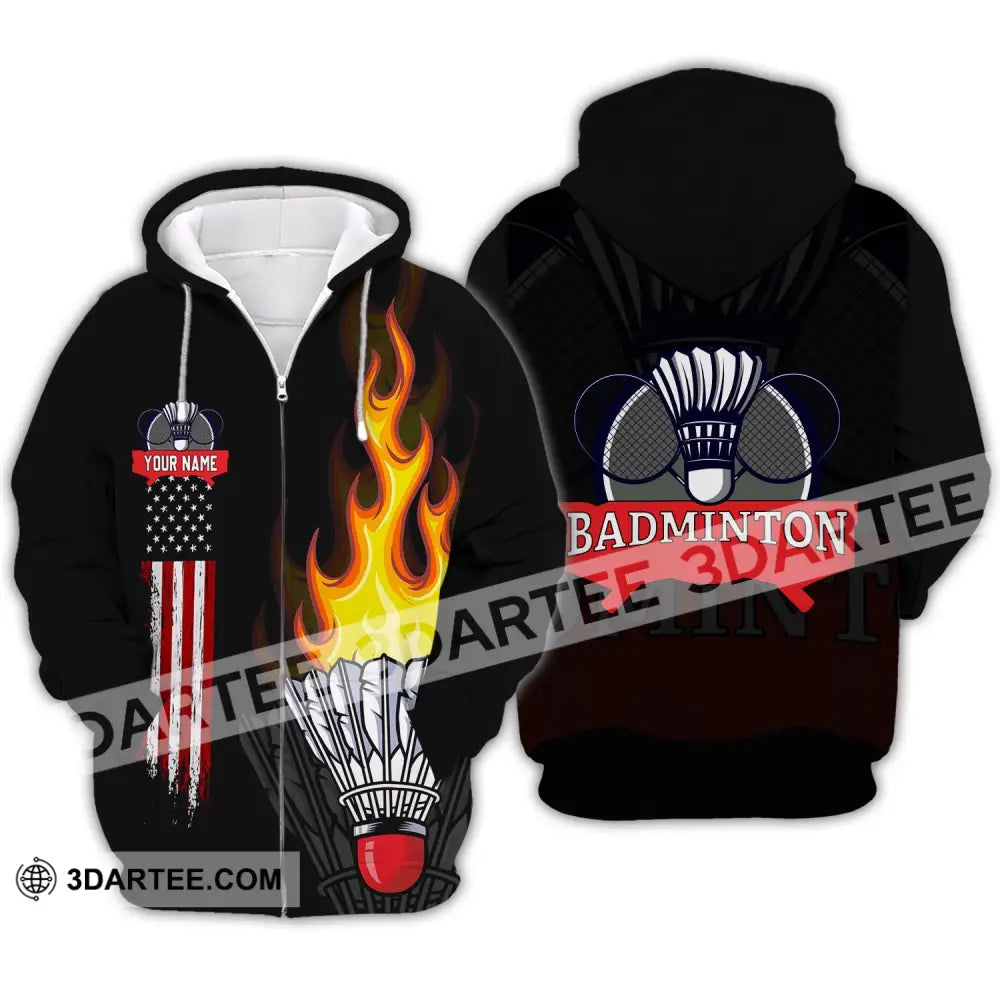 Unisex Shirt - Custom Badminton Name T-Shirt Fire Clothing Zipper Hoodie / S T-Shirt