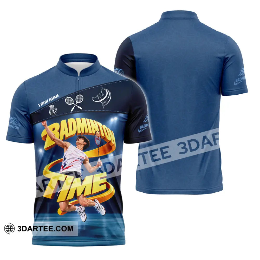 Unisex Shirt - Custom Badminton Time Shirt - Zipper Polo Shirt / S - T-shirt