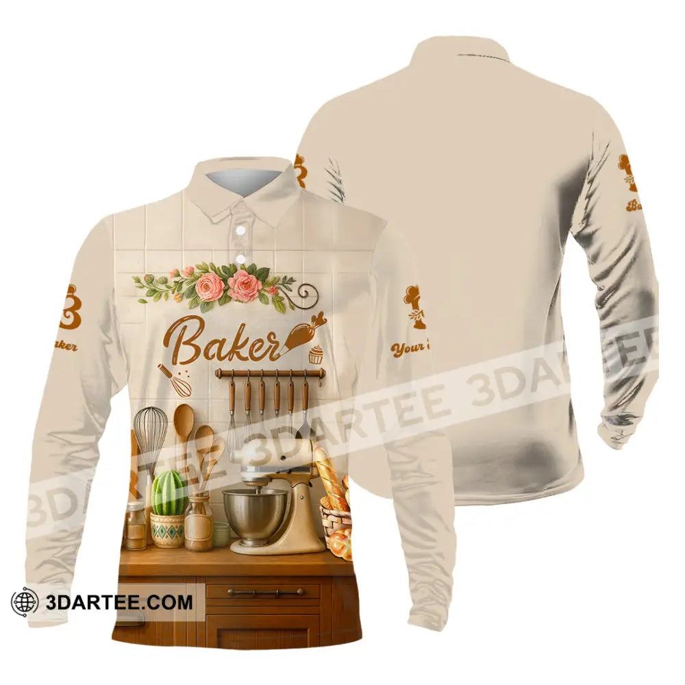 Unisex Shirt - Custom Baker Love Baking Shirt Long Sleeve Polo / S T-shirt