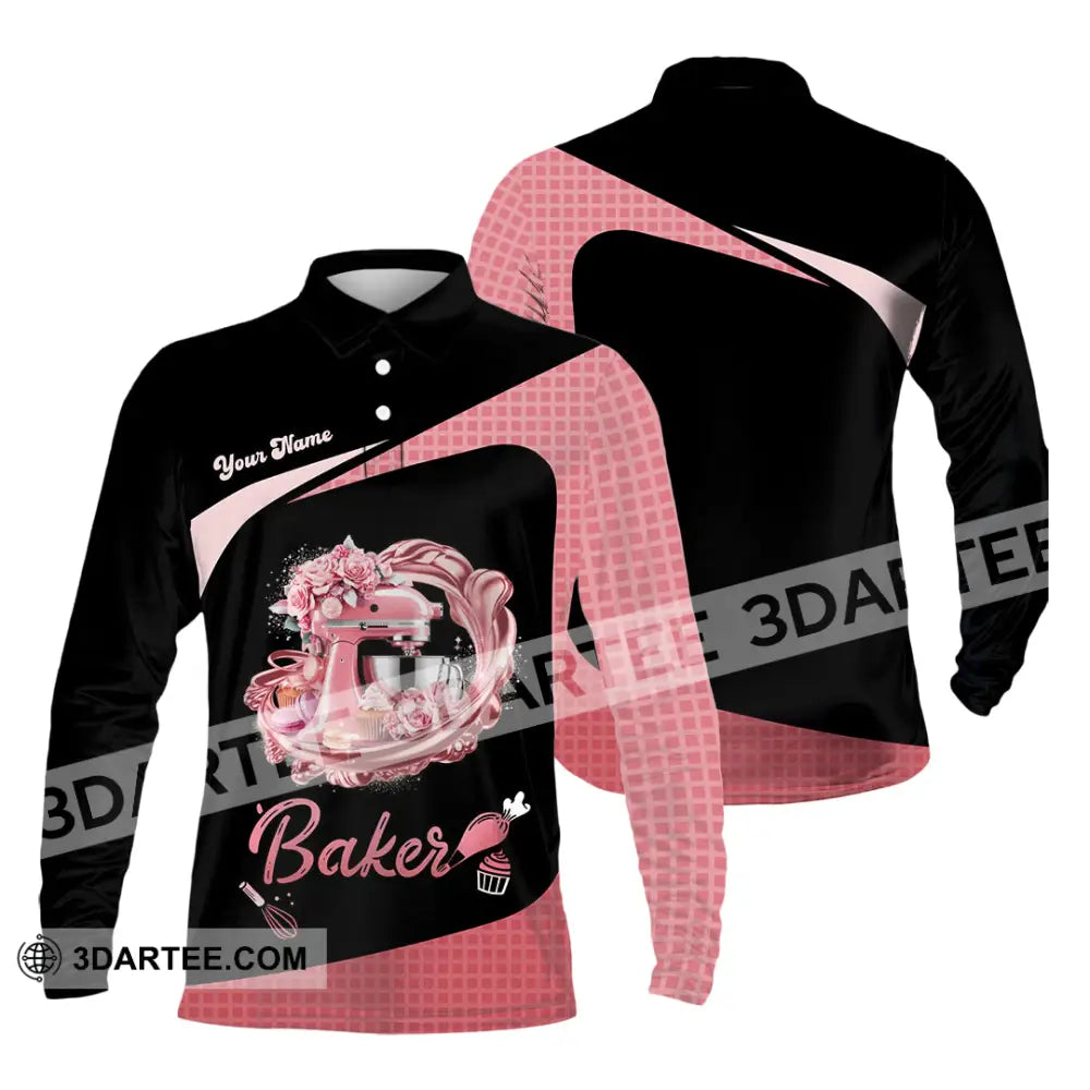 Unisex Shirt - Custom Baker Love Baking Shirt Long Sleeve Polo / S T-shirt