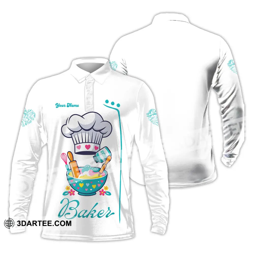 Unisex Shirt - Custom Baker Love Baking Shirt Long Sleeve Polo / S T-shirt