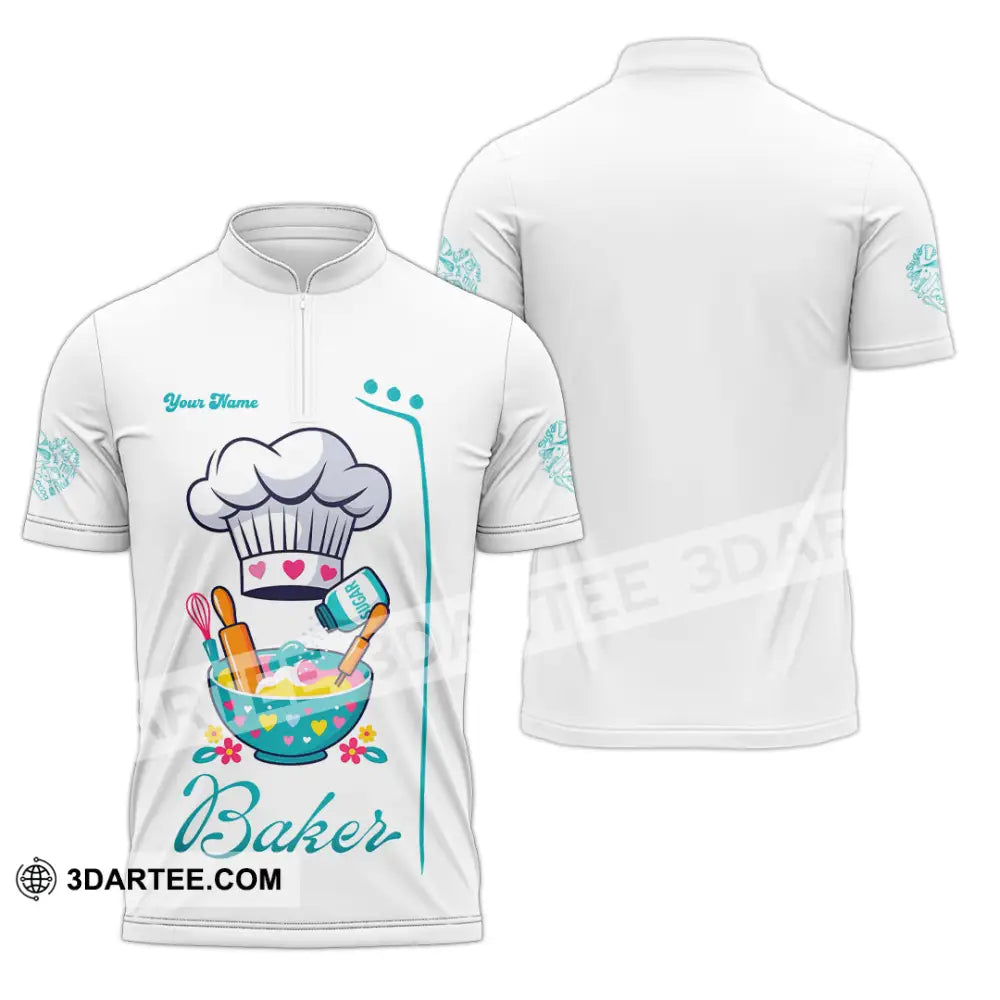 Unisex Shirt - Custom Baker Love Baking Shirt Zipper Polo Shirt / S T-shirt