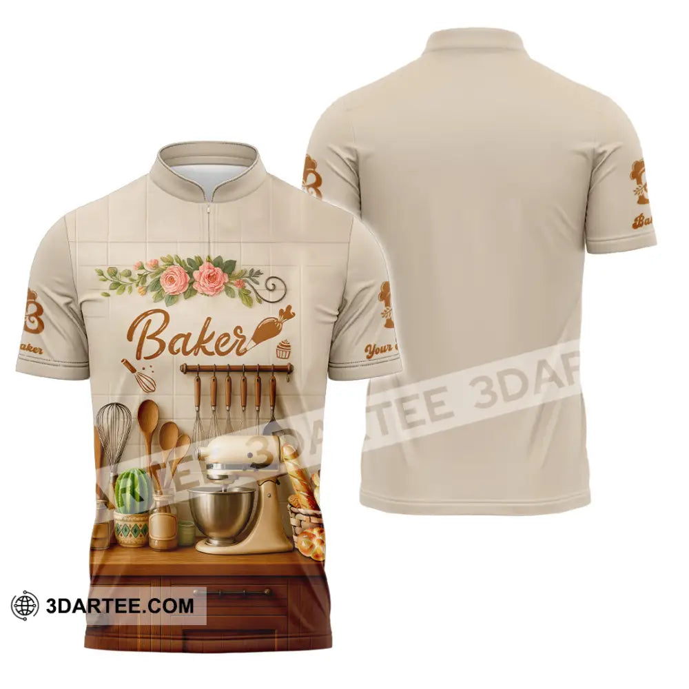 Unisex Shirt - Custom Baker Love Baking Shirt Zipper Polo Shirt / S T-shirt