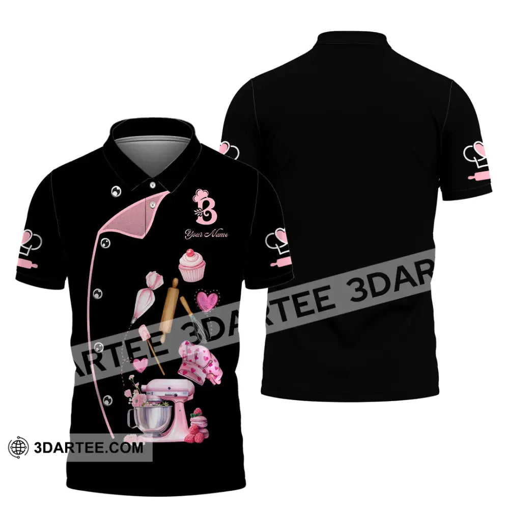 Unisex Shirt - Custom Bakery Black & Pink Cute Shirt Polo Shirt / S T-shirt