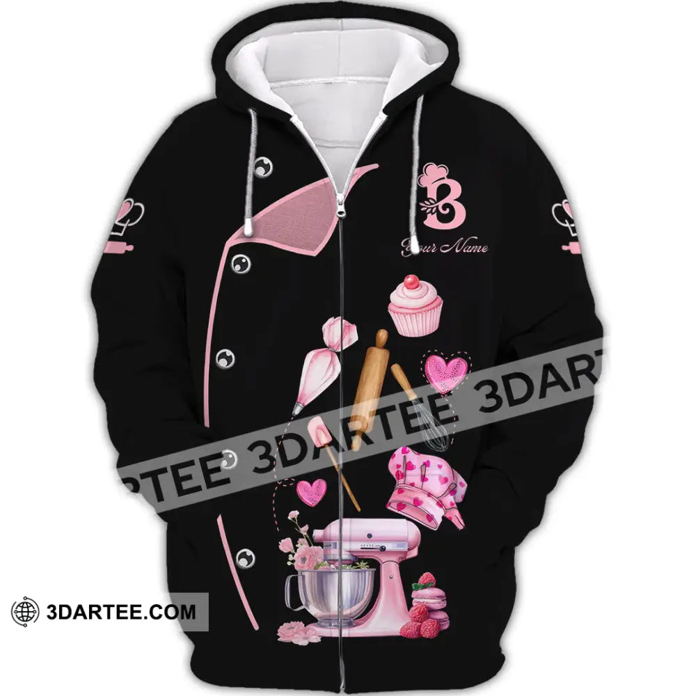 Unisex Shirt - Custom Bakery Black & Pink Cute Shirt Zipper Hoodie / S T-shirt
