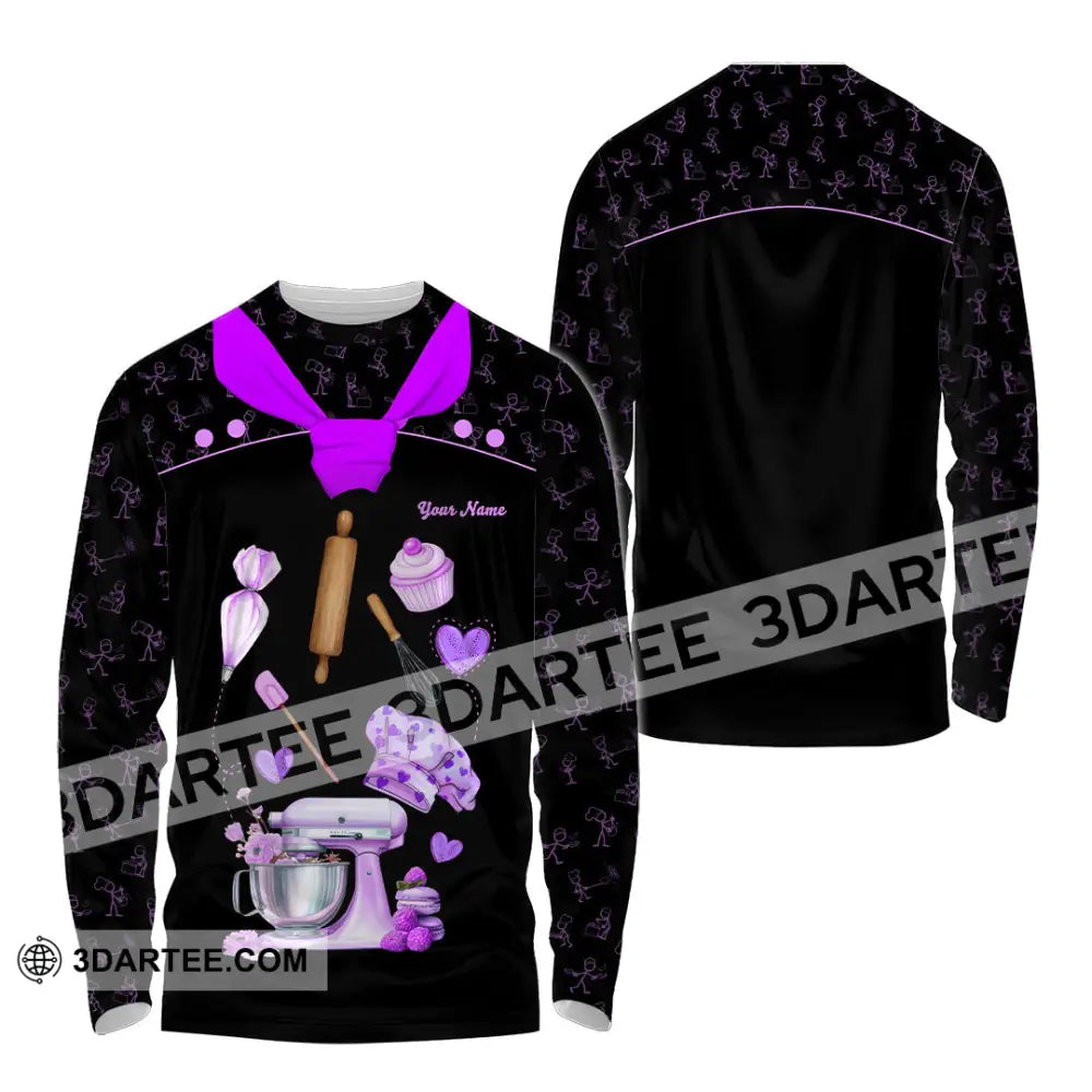 Unisex Shirt - Custom Bakery Black & Purple Cute Shirt Long Sleeve Shirt / S T-shirt