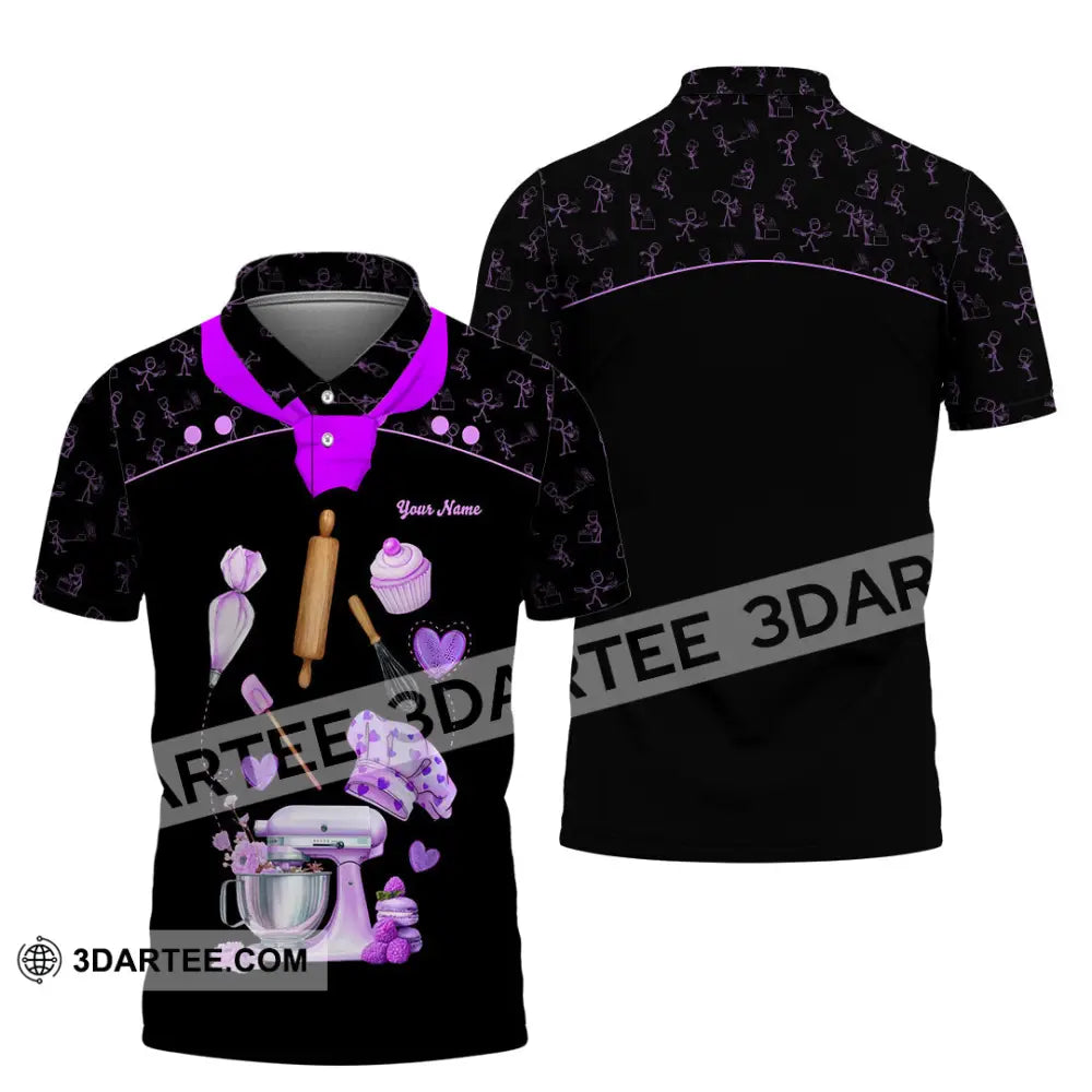 Unisex Shirt - Custom Bakery Black & Purple Cute Shirt Polo Shirt / S T-shirt