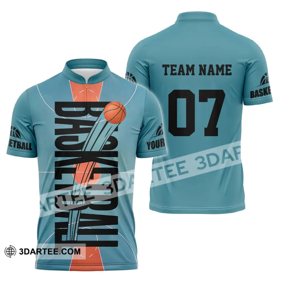 Unisex Shirt - Custom Basketball Blue Shirt Zipper Polo Shirt / S T-shirt