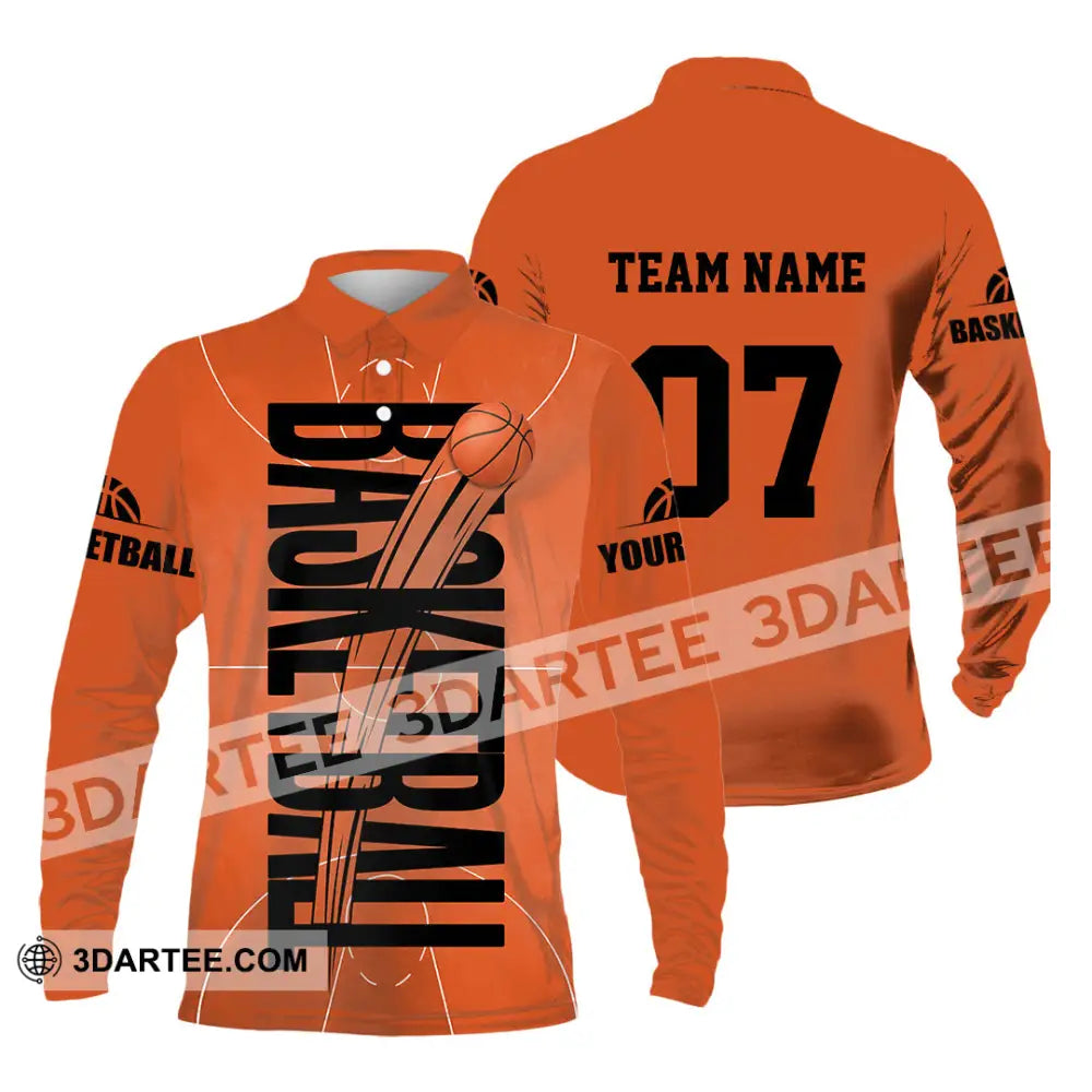 Unisex Shirt - Custom Basketball Orange Shirt Long Sleeve Polo / S T-shirt