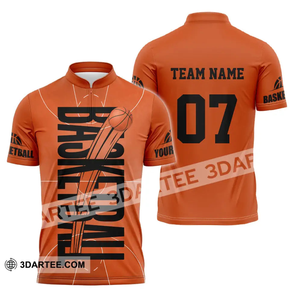 Unisex Shirt - Custom Basketball Orange Shirt Zipper Polo Shirt / S T-shirt