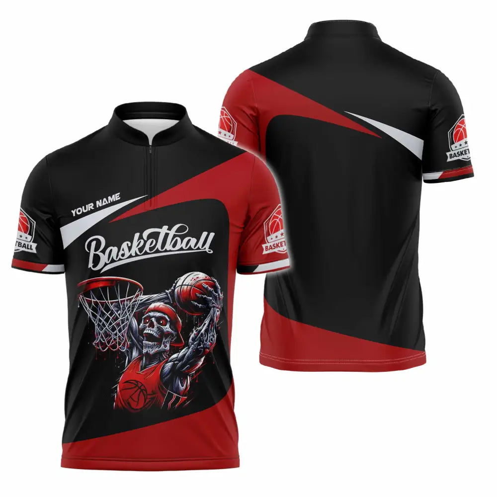 Unisex Shirt - Custom Basketball Sport Shirt Zipper Polo Shirt / S T-shirt