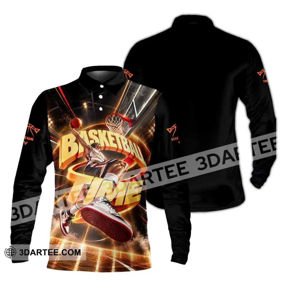 Unisex Shirt - Custom Basketball Time Shirt - Long Sleeve Polo / S - T-shirt