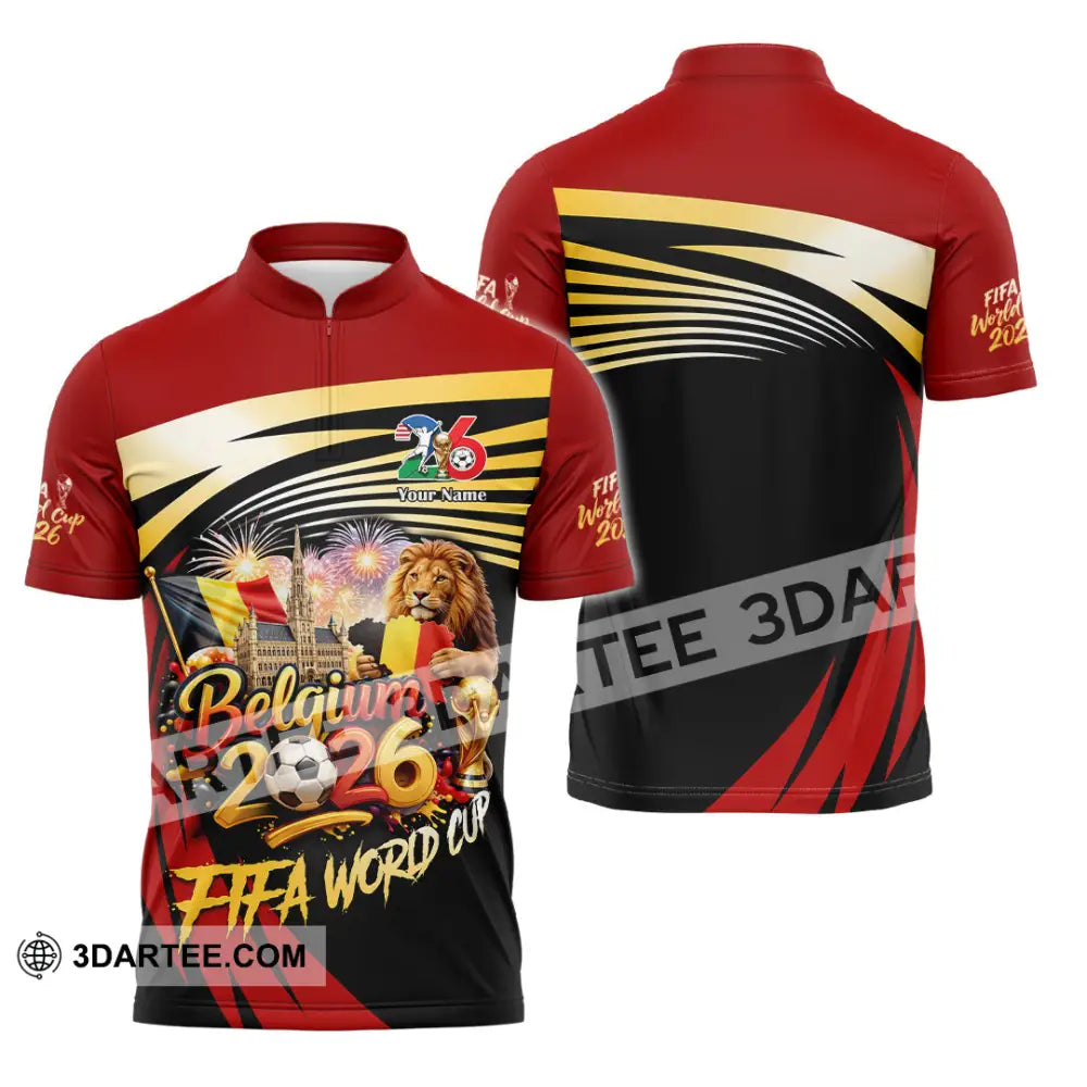 Unisex Shirt - Custom Belgium Fifa World Cup 2026 3D Shirt Zipper Polo Shirt / S T-shirt