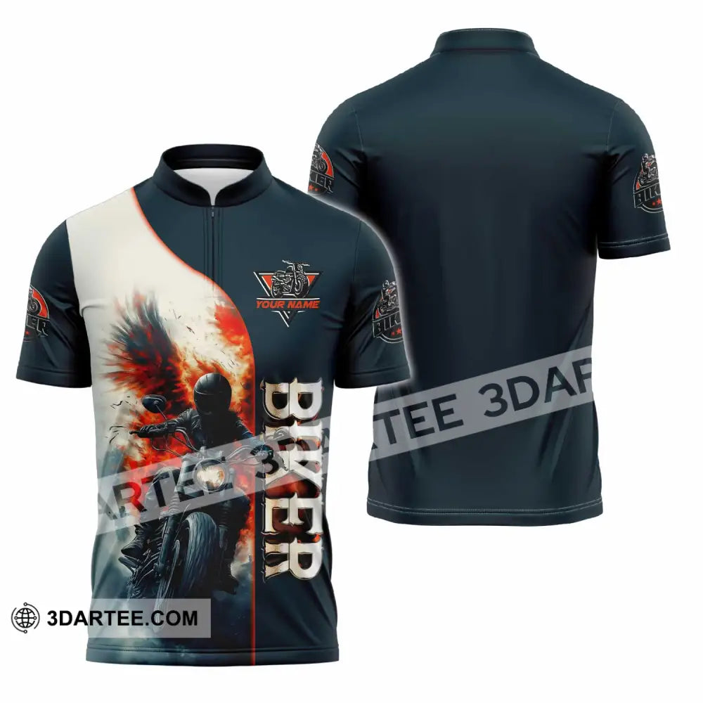 Unisex Shirt - Custom Biker 3D Shirt Zipper Polo Shirt / S T-shirt