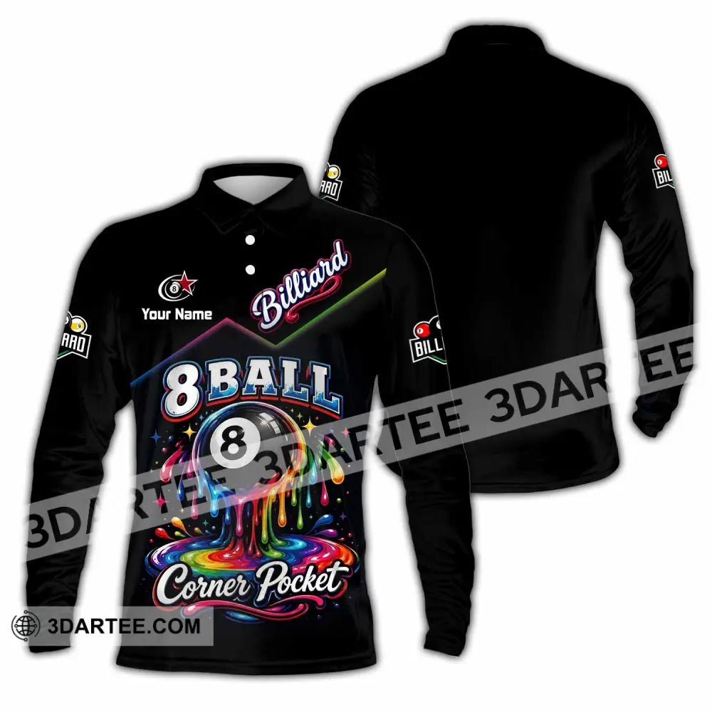Unisex Shirt - Custom Billiard 8 Ball Shirt - Long Sleeve Polo / S - T-shirt