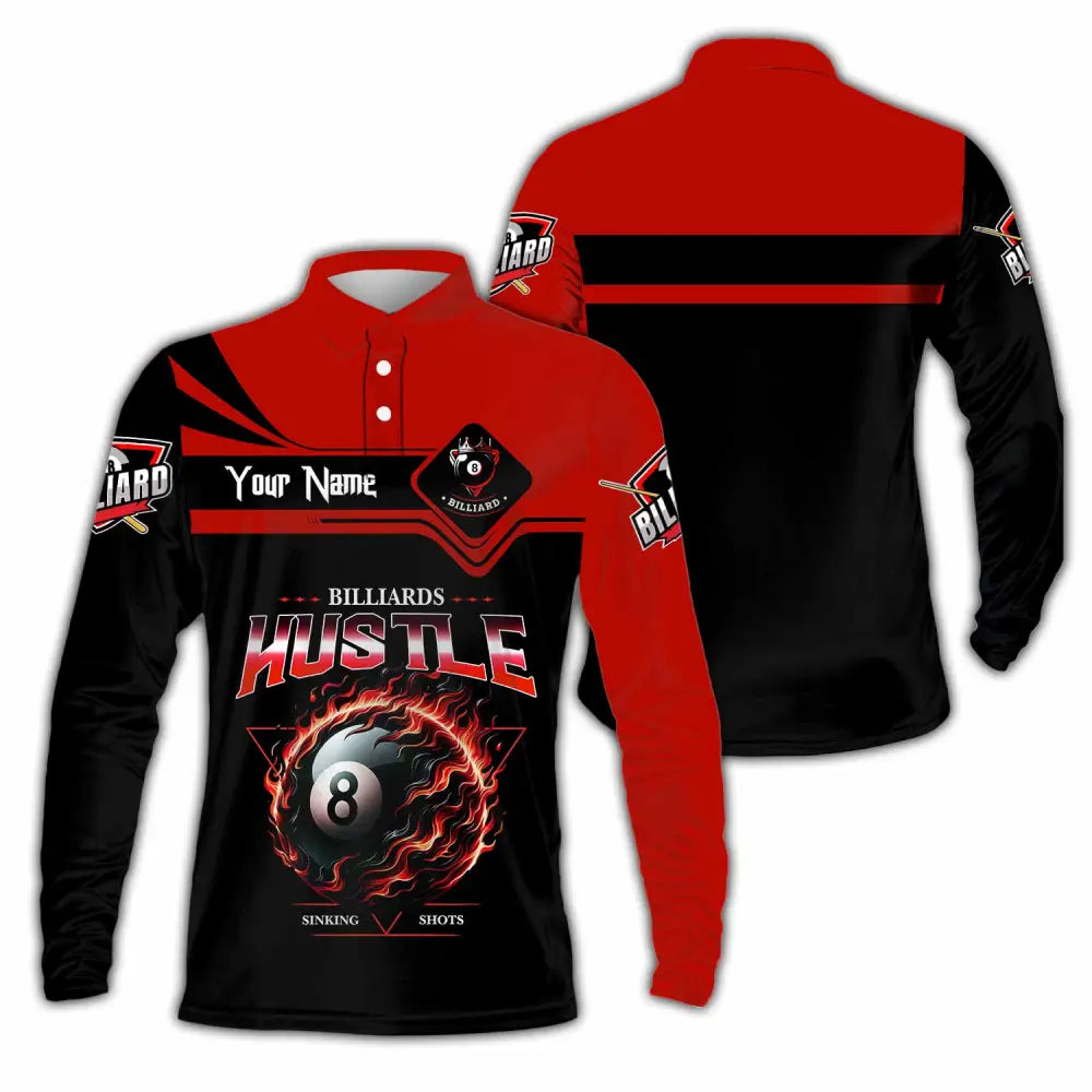 Unisex Shirt - Custom Billiards Hustle Sinking Shot Sport Shirt Long Sleeve Polo / S T-shirt
