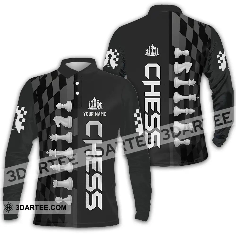 Unisex Shirt - Custom Black And White Chess Chess Player Sporty Shirt Long Sleeve Polo / S T-shirt