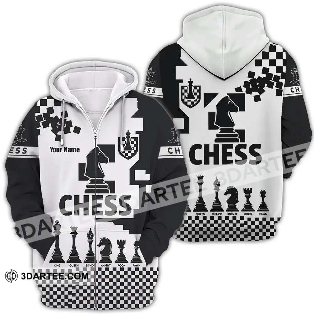 Unisex Shirt - Custom Black And White Chess Chess Player Sporty Shirt Zipper Hoodie / S T-shirt