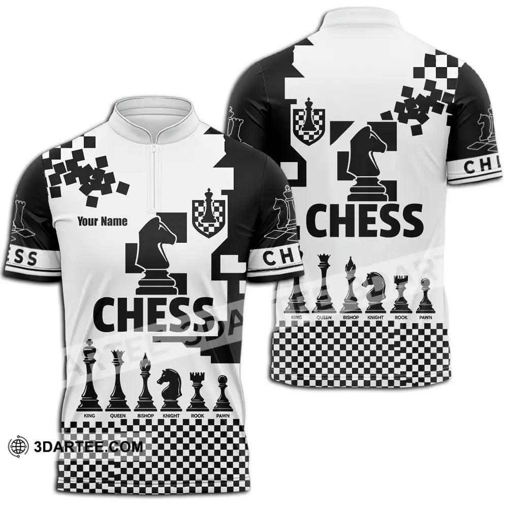 Unisex Shirt - Custom Black And White Chess Chess Player Sporty Shirt Zipper Polo Shirt / S T-shirt