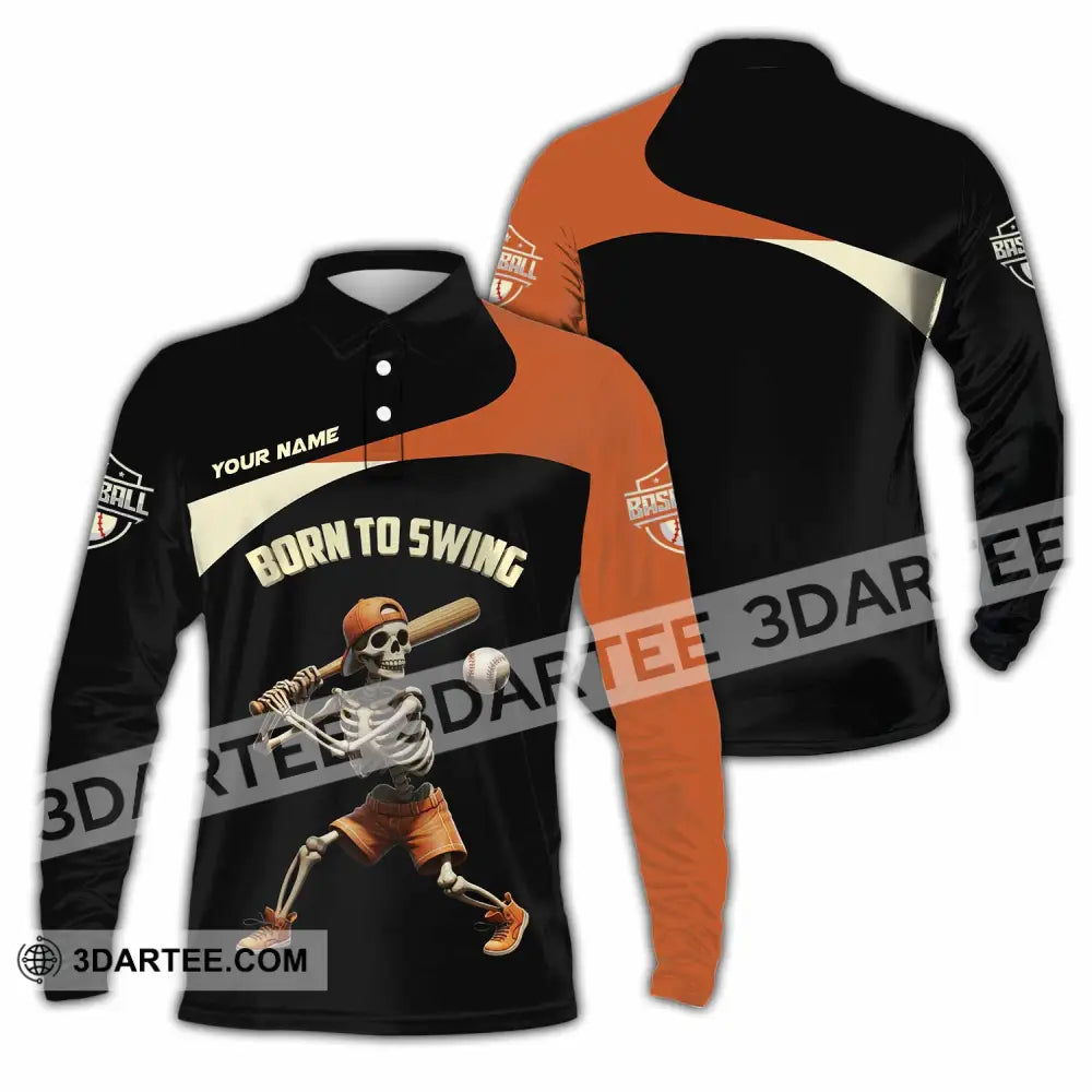Unisex Shirt Custom Born To Swing Baseball Shirt Long Sleeve Polo / S T shirt