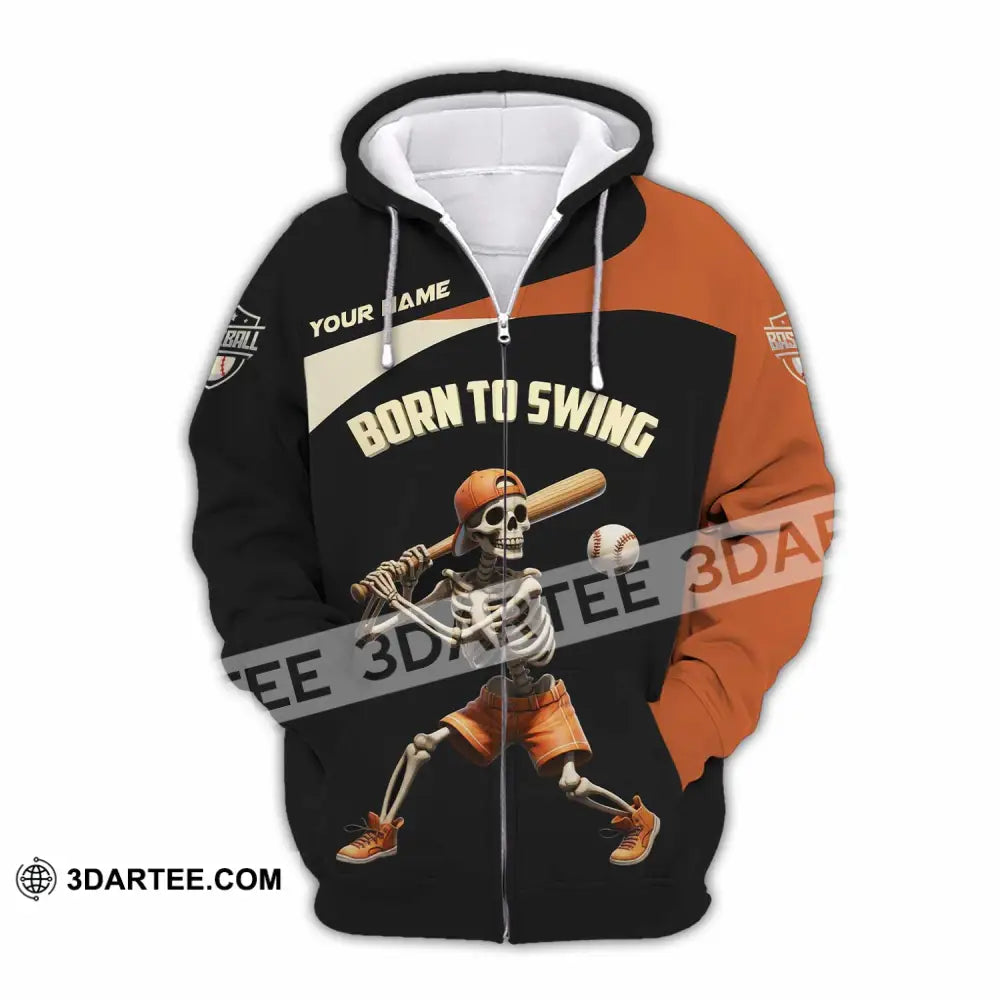 Unisex Shirt Custom Born To Swing Baseball Shirt Zipper Hoodie / S T shirt
