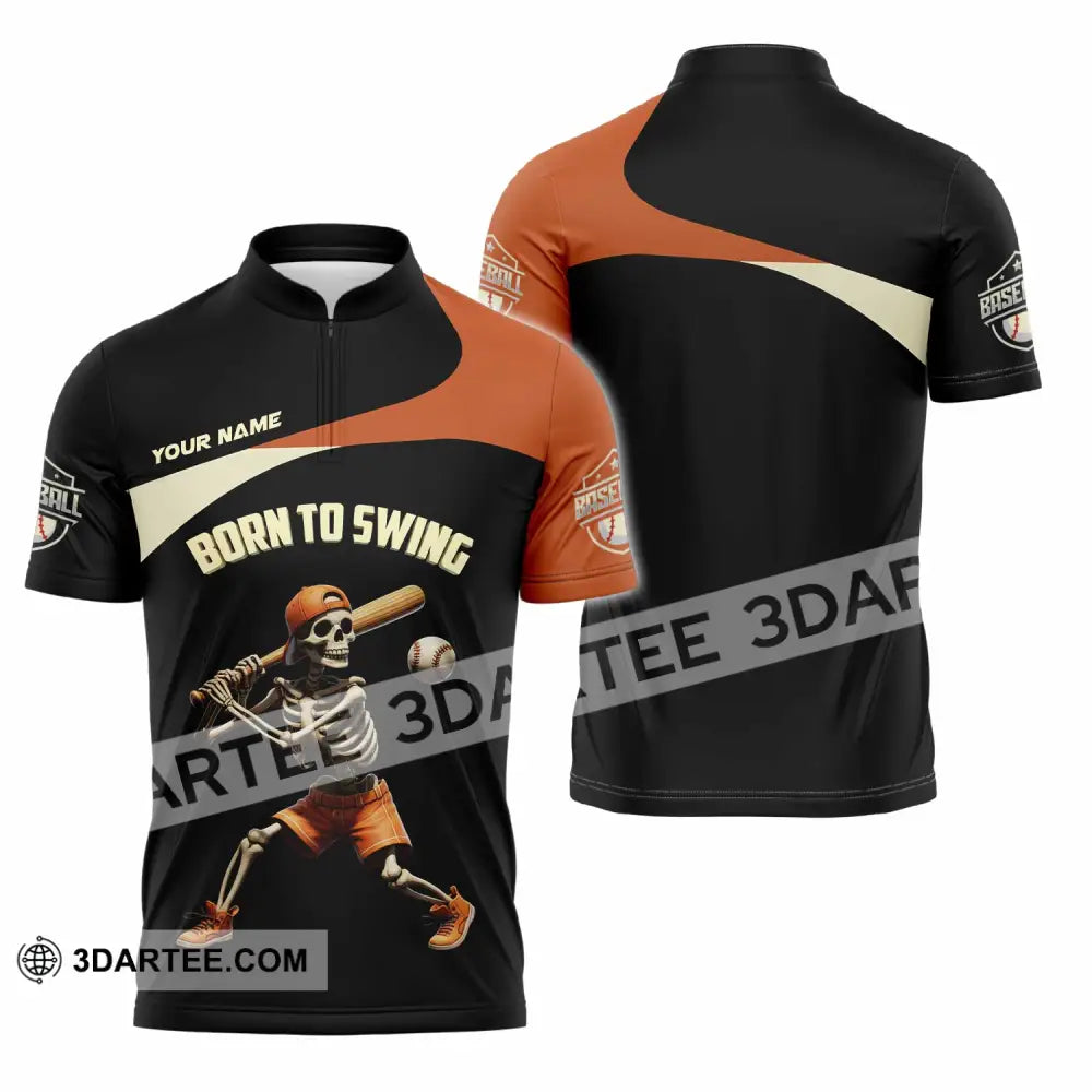 Unisex Shirt Custom Born To Swing Baseball Shirt Zipper Polo Shirt / S T shirt