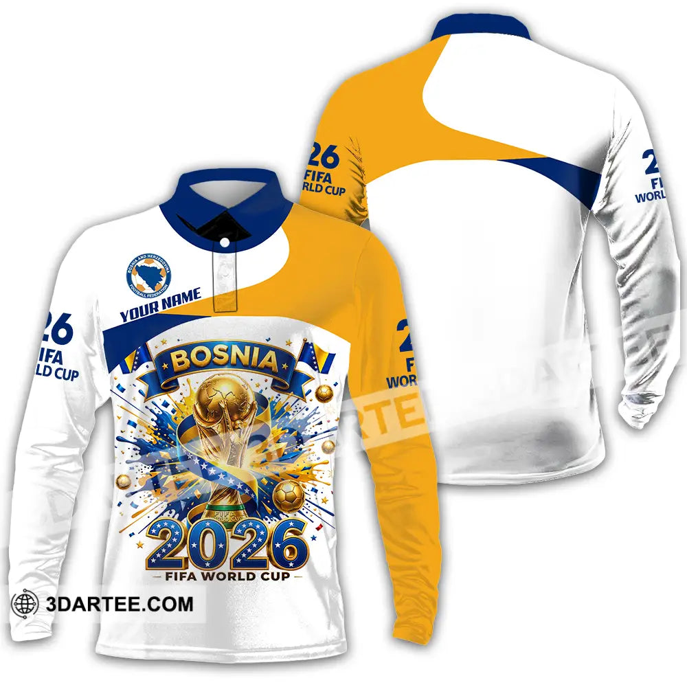 Unisex Shirt - Custom Bosnia World Cup 2026 3D Shirt - Long Sleeve Polo / S - T-shirt