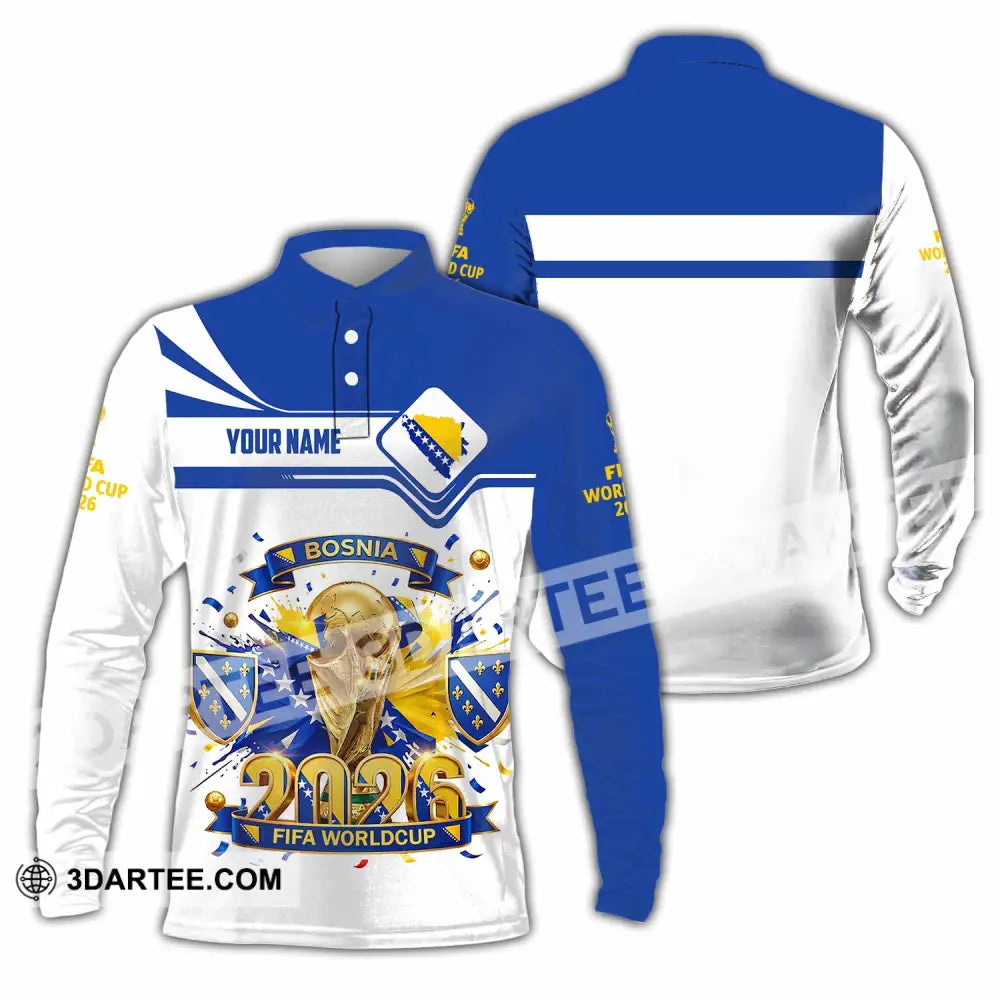 Unisex Shirt - Custom Bosnia World Cup 2026 3D Shirt - Long Sleeve Polo / S - T-shirt