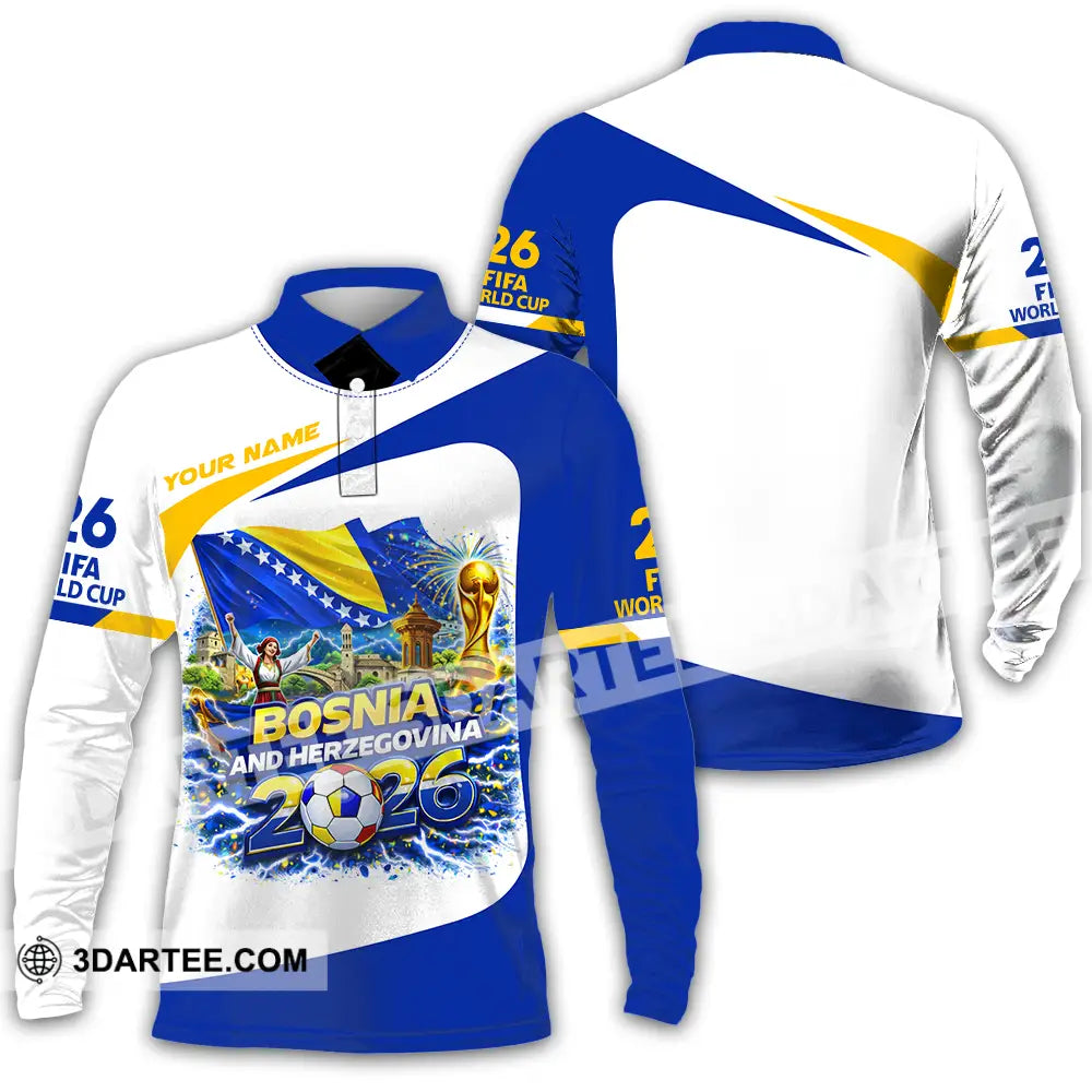 Unisex Shirt - Custom Bosnia And Herzegovina World Cup 2026 3D Shirt - Long Sleeve Polo / S - T-shirt
