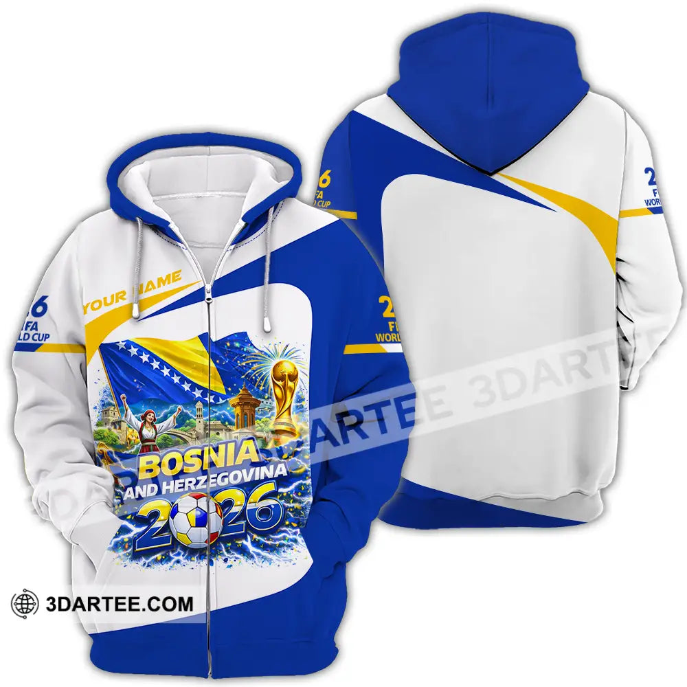 Unisex Shirt - Custom Bosnia And Herzegovina World Cup 2026 3D Shirt - Zipper Hoodie / S - T-shirt