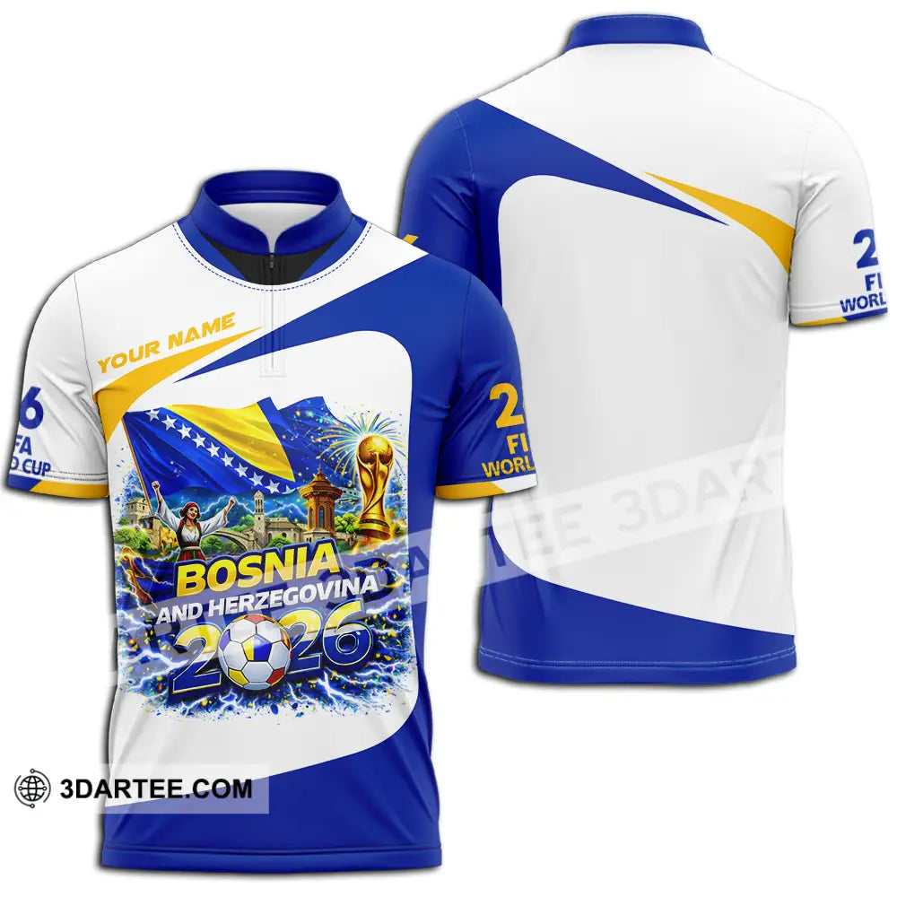 Unisex Shirt - Custom Bosnia And Herzegovina World Cup 2026 3D Shirt - Zipper Polo Shirt / S - T-shirt