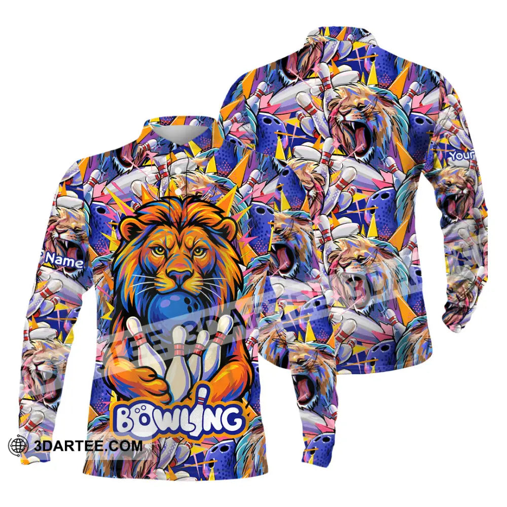 Unisex Shirt - Custom Bowling Lion Shirt Long Sleeve Polo / S T-shirt