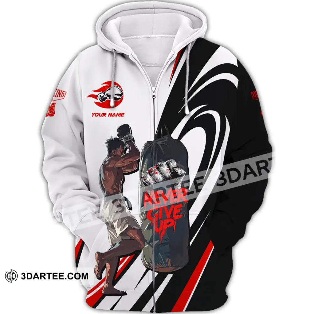 Unisex Shirt Custom Boxing Never Give Up Shirt Zipper Hoodie / S T shirt