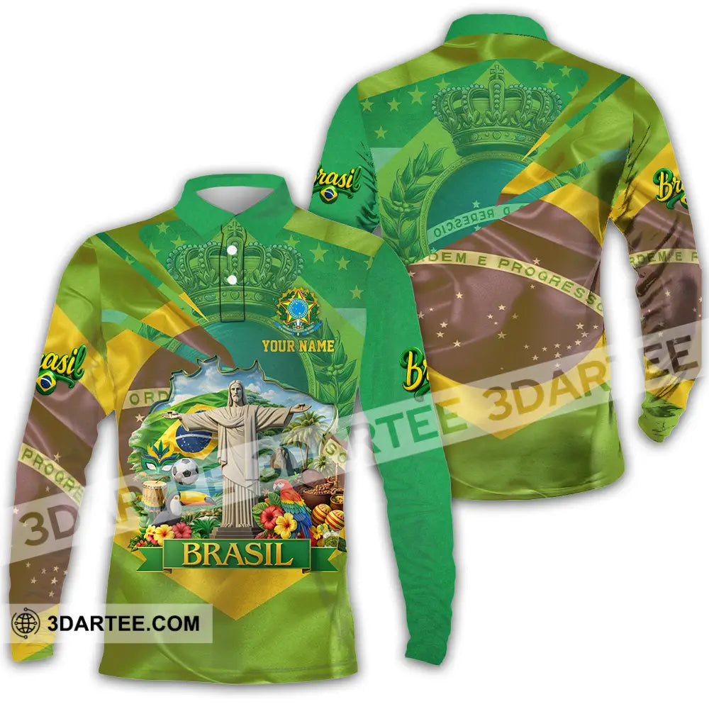 Unisex Shirt - Custom Brasil 3D Shirt Long Sleeve Polo / S T-shirt
