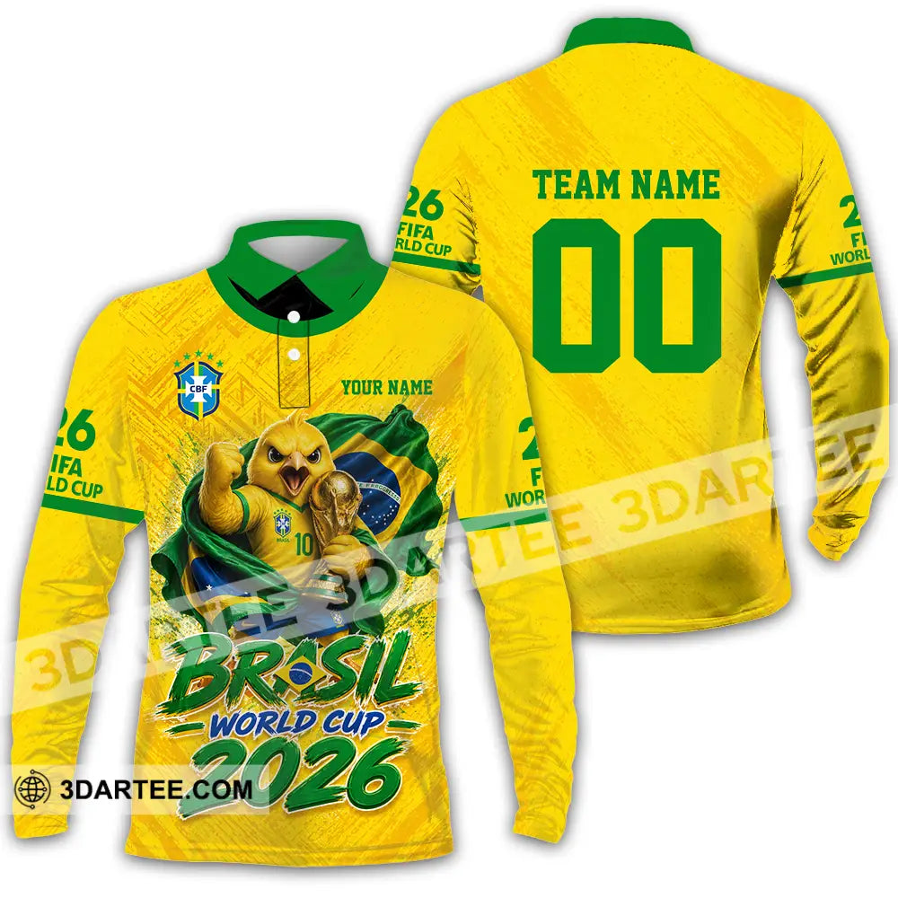 Unisex Shirt - Custom Brasil World Cup 2026 3D Shirt - Long Sleeve Polo / S - T-shirt
